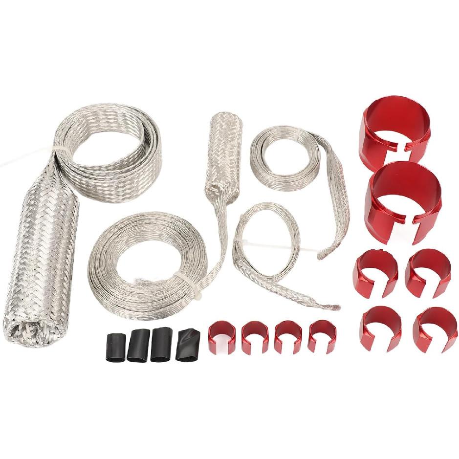 Stainless Steel Dress Up Hose Cover Kit Universal Radiator Hose Sleeving Set Extreme Heat for Vehicle (Red)