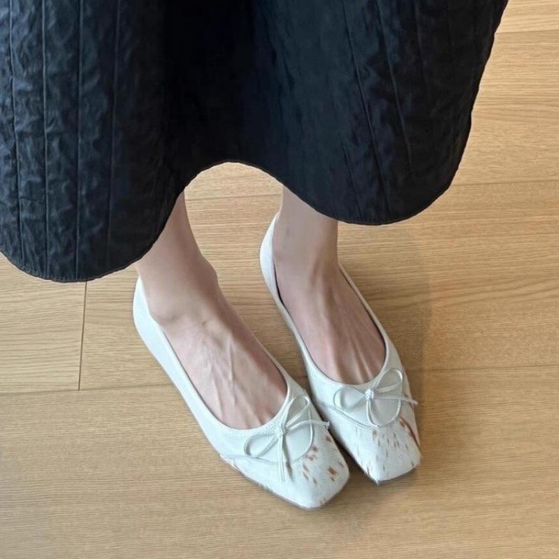 Fashion Women's Fashion Flat Shoes Summer New Square Head Shallow Mouth Butterfly Knot Splicing Soft Sole Non-slip Shoes