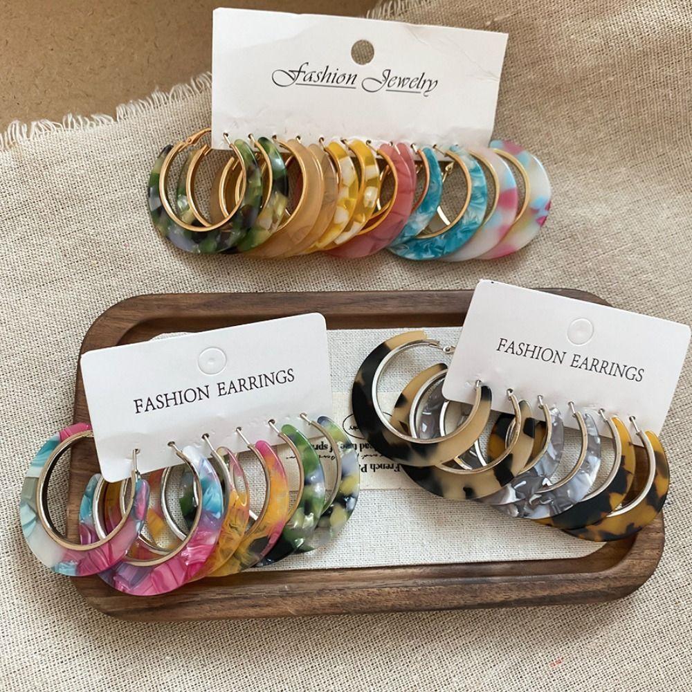 Acetic Acid Leopard Print Earrings Vintage C-shaped Earring Set Sweet Acetate Hoop Earrings  Girls