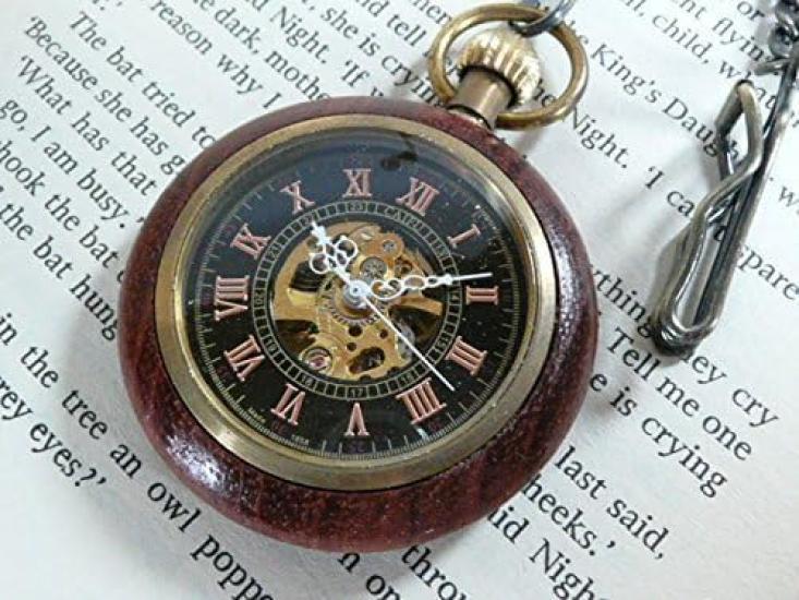 Wooden pocket watch antique manual winding retro mechanical ki91