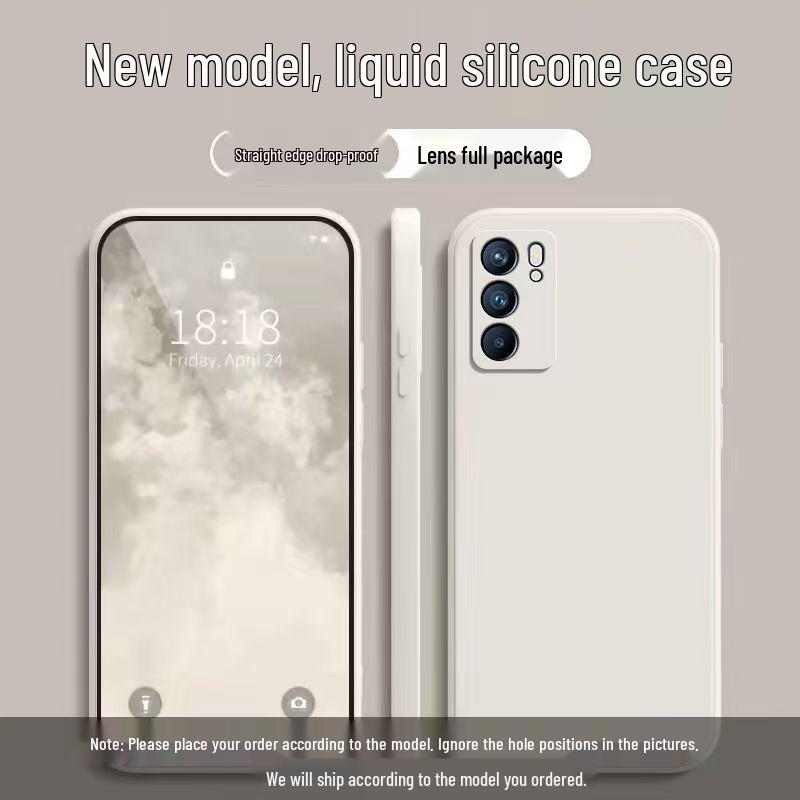 Oppo Reno 6 Case: Solid Color Liquid Full Coverage Drop Protection, Straight Edge Personalized Soft Case.