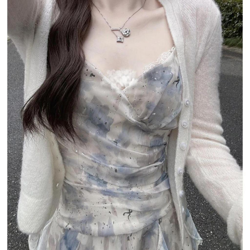 Elegant Summer Floral Camisole Dress for Women - Waist-Cinching, Slimming, Perfect for Beach Vacations