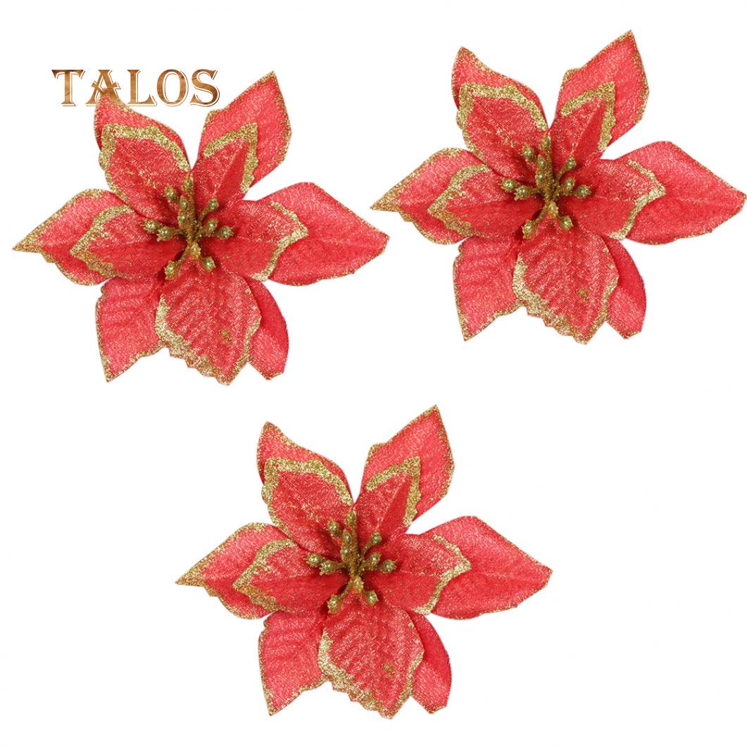 

3шт блестящие пуансеттия елочные украшения искусственный декор праздничные атрибуты красный