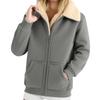 Women's Casual Full Zip Up Jacket Sweatshirt Coat Lapel Collar Solid Color Coats Warm Clothes With Pockets