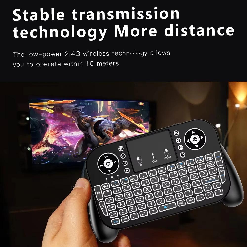 2,4G Mini Drahtlose Tastatur 7 Farben Hintergrundbeleuchtung Englisch Bluetooth Luftmaus Fernbedienung mit Touchpad für PC Android TV Box