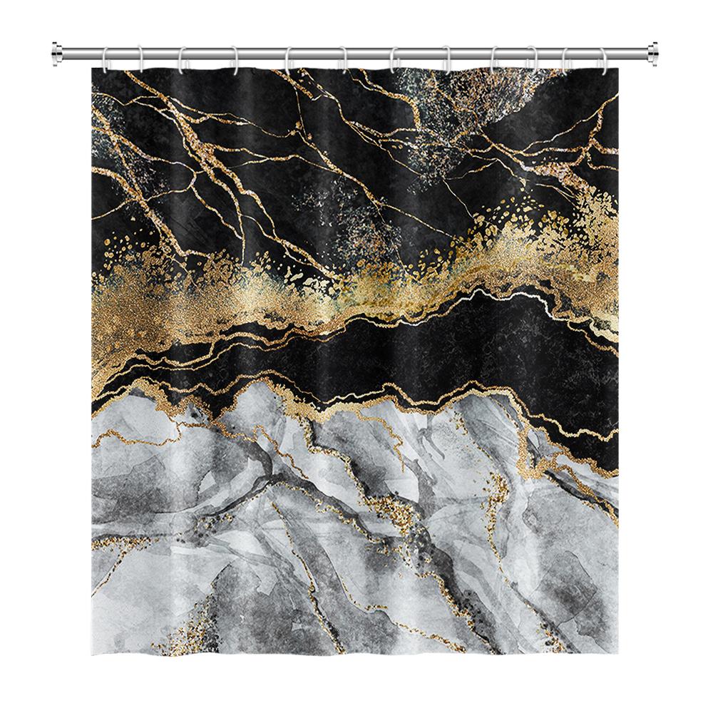 Black Gold Marble Shower Curtains For Bathroom Abstract Golden Modern Luxury Shower Curtain Waterproof Fabric With Hooks