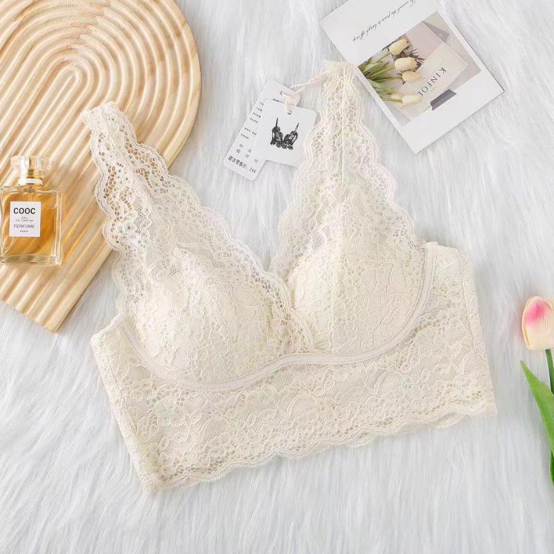 Elegant Lace Wireless Padded Bra – Chic French Vest Style