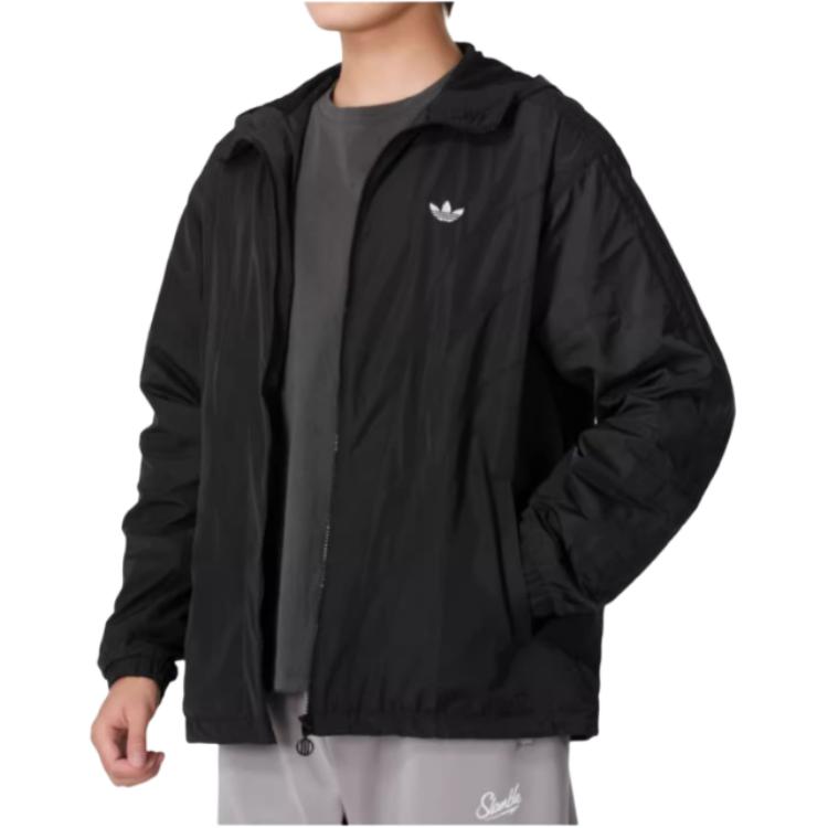adidas Originals Atlanta Windbreaker Solid Color Zip Sports Hooded Jacket Men Jackets Black JD6392