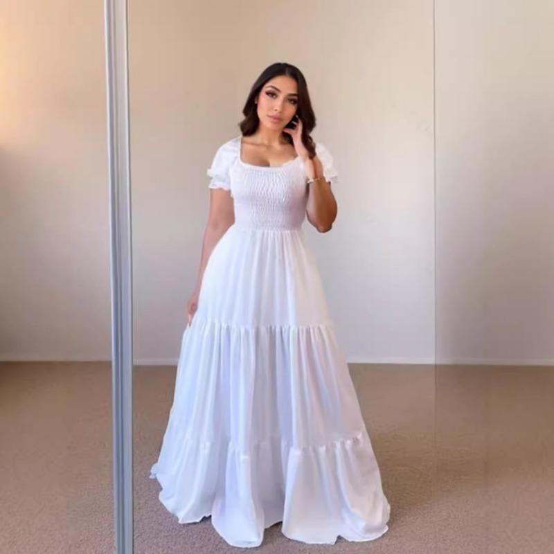 Women's New Commuter Solid Colour Square Neck Range Patchwork Long Dresses Dresses