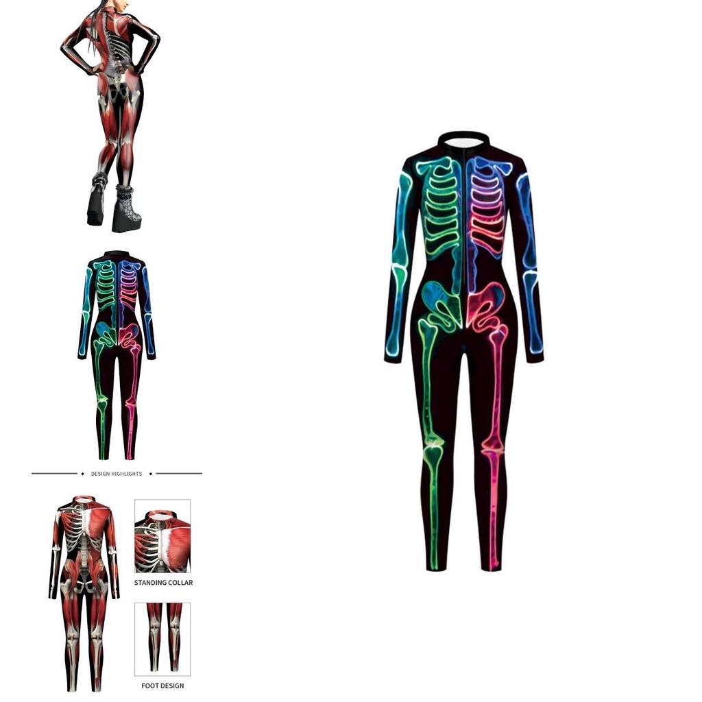 Trendy European Style Fantasy Skeleton Costume For Women Colorful Bodysuit