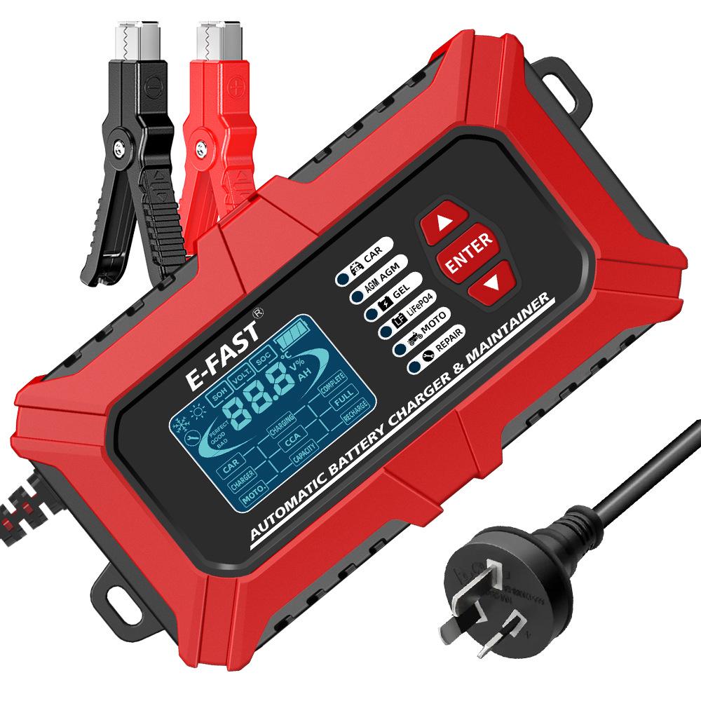 E-FAST 12V Battery Tester & Analyzer for Car/Motorcycle - Lead-Acid & Lithium-Iron Fast Charger