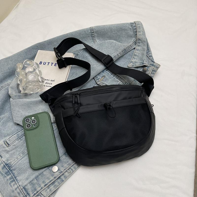 Black Waterproof PU Chest Bag Outdoor Cycling Bag Men Women Crossbody Mobile Phone Bag