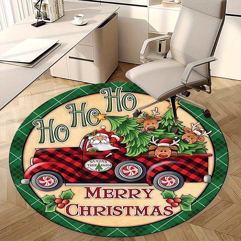 1pc Christmas Santa Claus Plaid Truck Chair Mat - Anime Cartoon Design, Non-Slip Carpet for Office Chair, Home Decor, Living Room, Bedroom, Game Room,