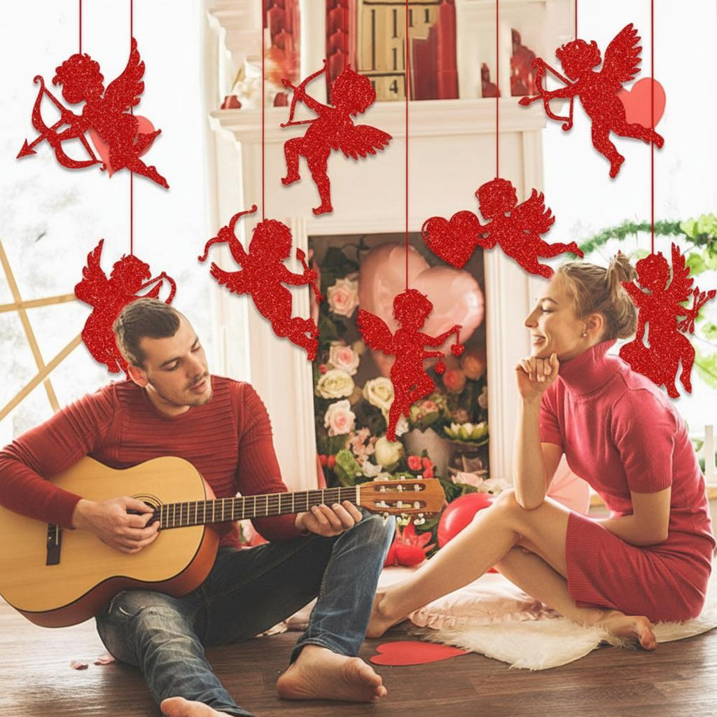 8/16PCS Valentines Day Cupid Pendant Decorations 8 Styles Heart Cupid Embellishments for Wedding Anniversary Party Supplies