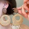 Silver Needle Wooden Raffia Oval Earrings: Ethnic Style, Retro Elegance, Unique Personality for Women.