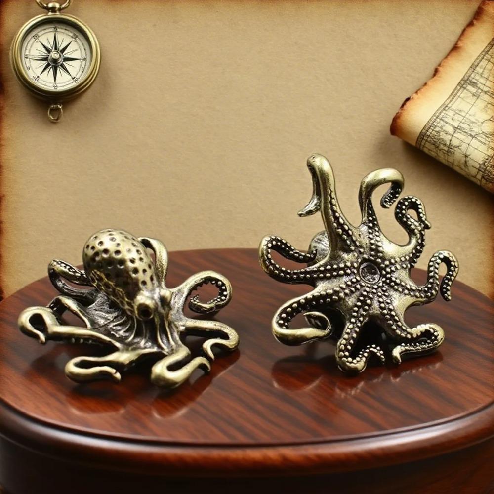 Brass Octopus Figurine Vintage Scratch-Proof Paperweight Desk Tea Pet Coloring Small Storage Rotatable Home Decor Crafts Lucky