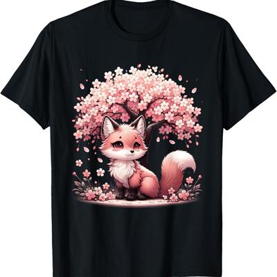 Kawaii liška Květ třešně Strom Sakura Tričko