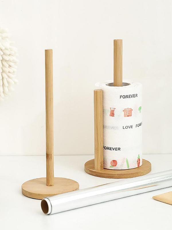 Kitchen Wooden Roll Paper Towel Holder Bathroom Tissue Vertical Stand Disposable Paper Pot Kitchen Toilet Storage Accessories