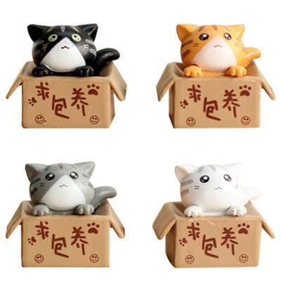 Lovely Box Cartoon Cat Miniature Landscape Decor Bonsai Resin Crafts Ornament