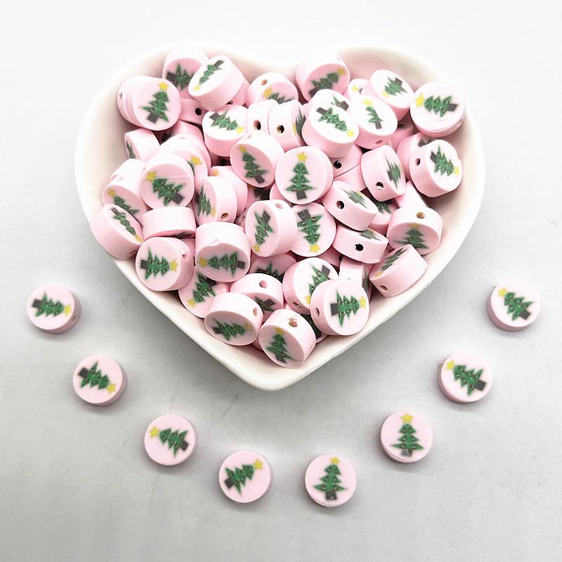 30pcs 10mm Christmas Pattern Beads Polymer Clay Spacer Loose Beads for Jewelry Making DIY Bracelet Accessories