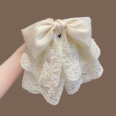 Vintage Satin Bow Grab Clip Female Elegant Low Ponytail Clip Back Head Clip Headdress Hairpin