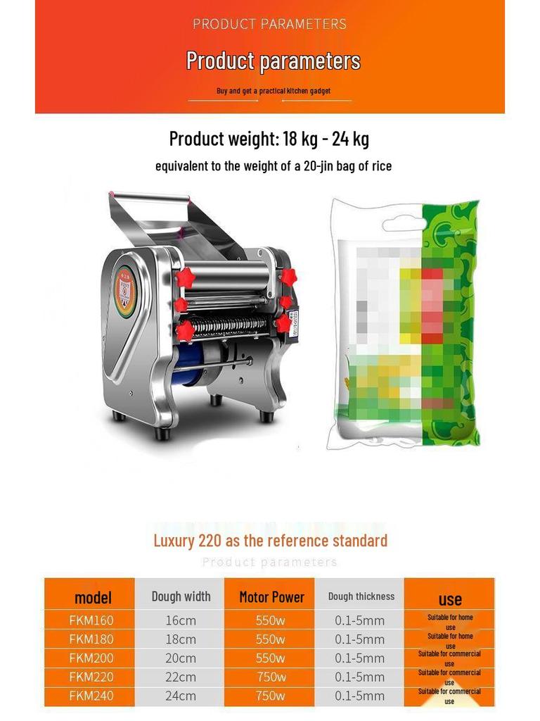 Household Stainless Steel Electric Dough Press for Dumplings, Noodles, and Buns