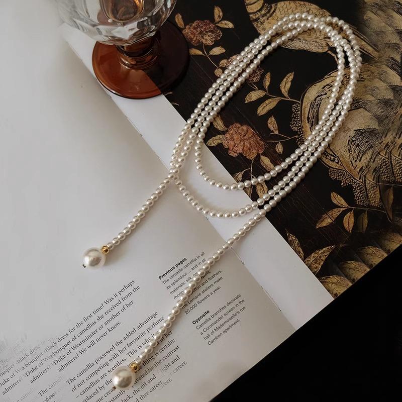 Layered Long Pearl Sweater Necklace: Stylish Imitation Pearl Accessory for Women