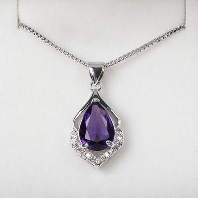 Elegante Collar Colgante con Forma de Gota de Agua Amatista para Mujer Temperamento Gema Plata 925 Joyería Bodas Regalo