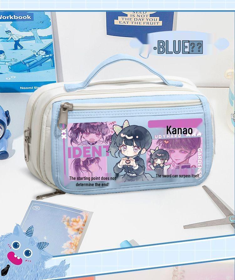 Demon Slayer Mehrschichtiger Federmäppchen - Nezuko, Shinobu, Mitsuri, Muichiro Design, Große Kapazität für Grundschüler