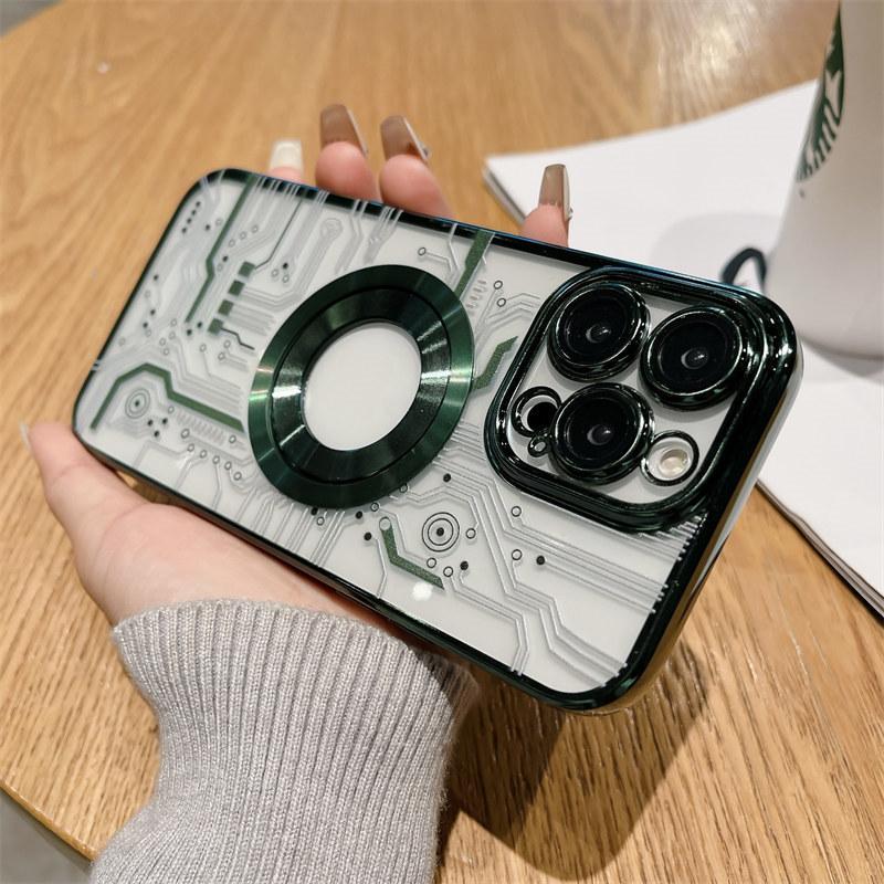 Luxus mit Linsenschutz Galvanisierter magnetischer kabelloser Ladehülle für iPhone 14 13 12 11 Pro Max Fallschutzhülle