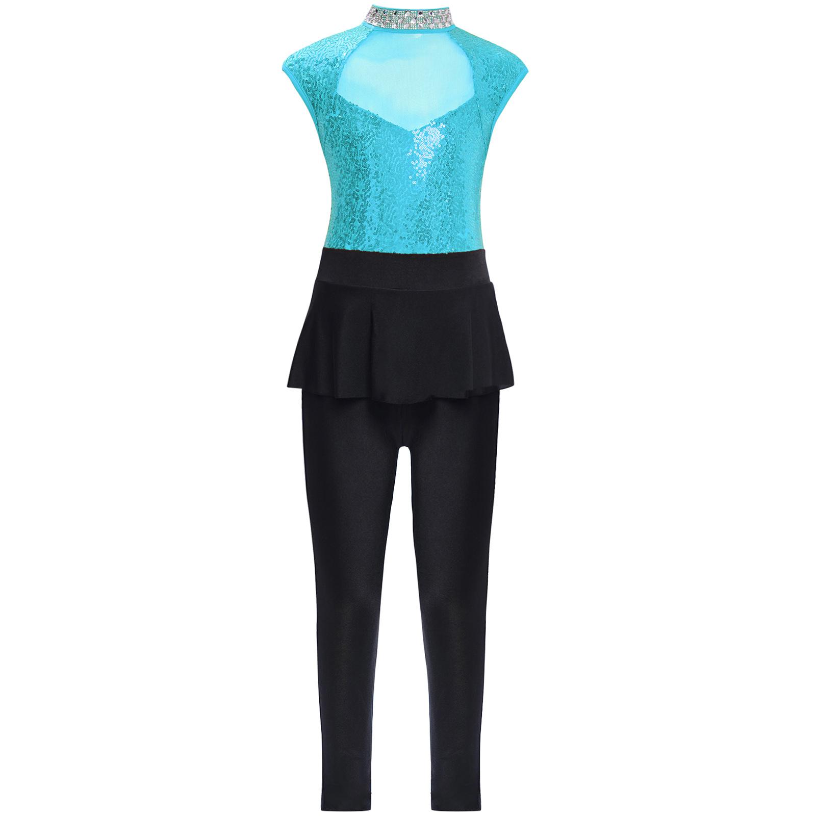 

Дитяче танцювальне боді Блискучі блискітки Сітчасті вставки Без рукавів Стиль баски для джазових змагань 15-16 Years