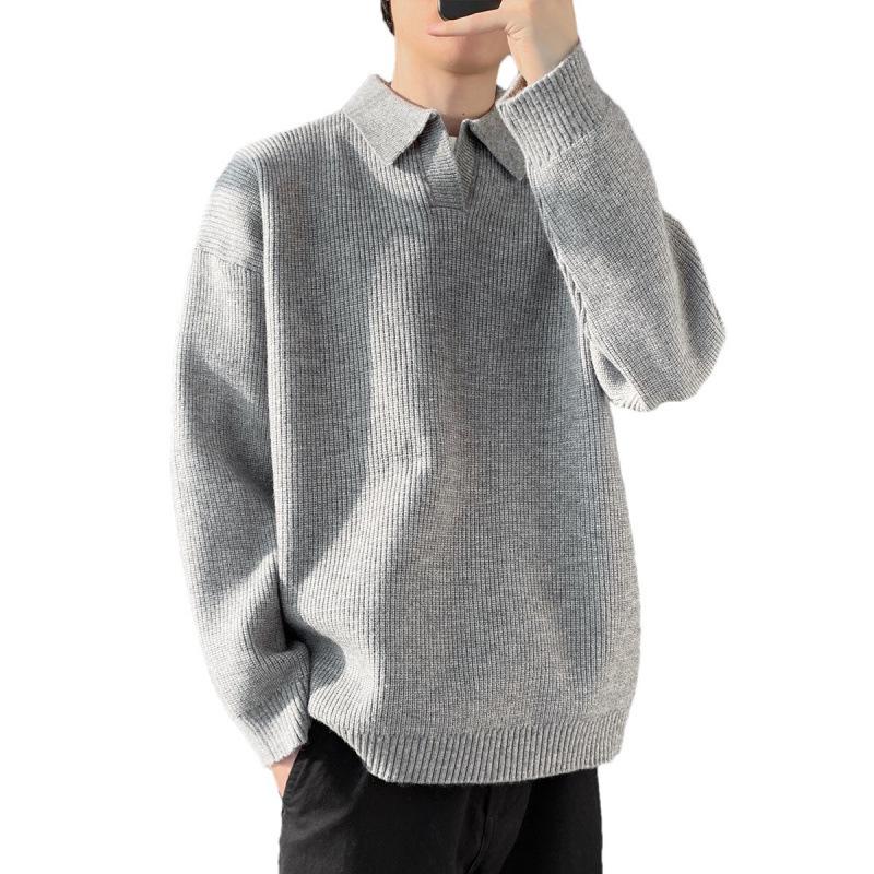 

Men s Autumn/Winter Lapel Knit Sweater - Versatile Loose Jacket/Shirt Style XXL світло-сірий колір