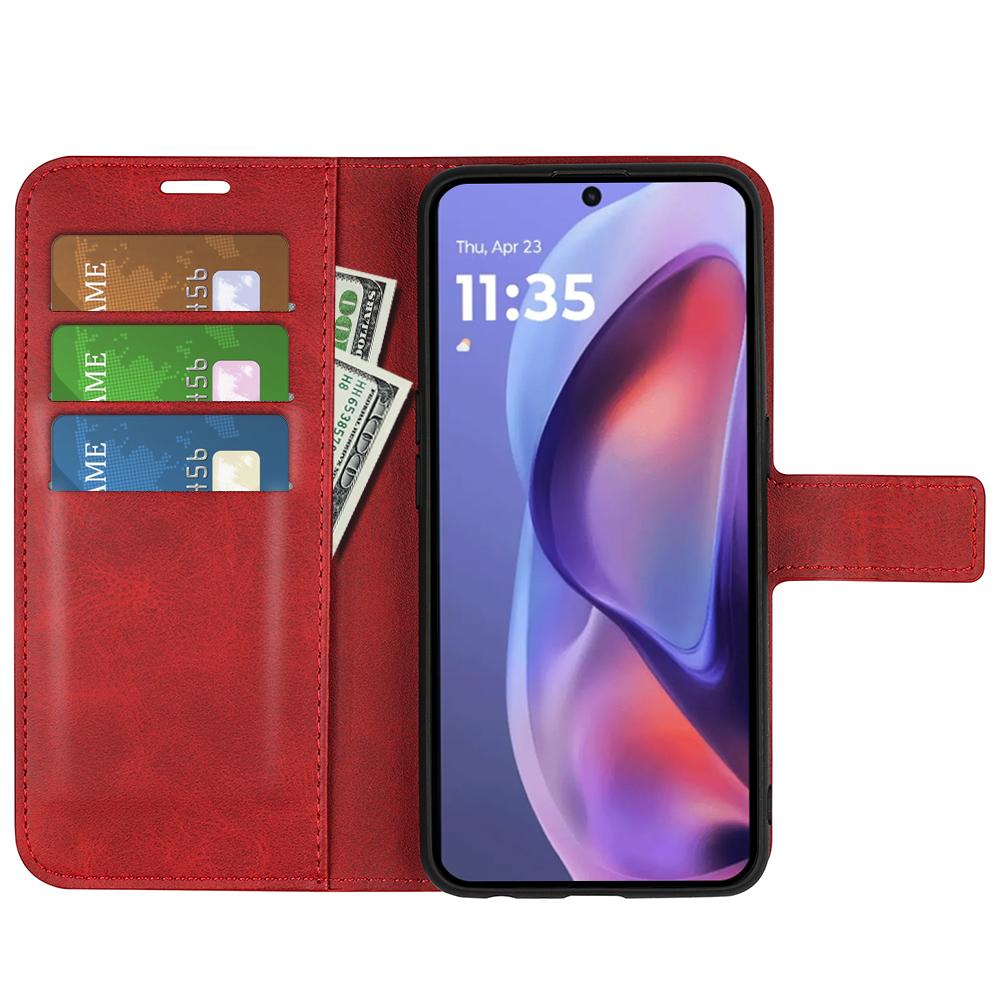 Do etui Motorola Moto E15 4G Stand Case, odporne na zarysowania, ze skóry cielęcej