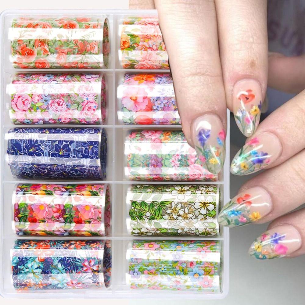 10 Rolls Colorful Transfer Decals Starry Sky Paper Nail Supplies Hot Nails Foils  for Women DIY