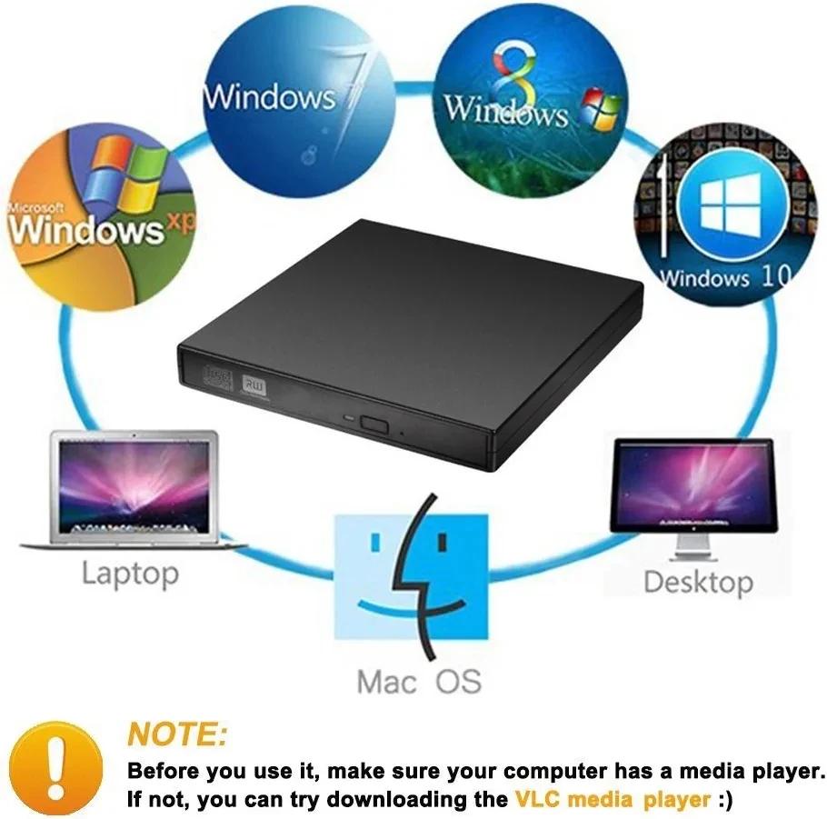 Slim External Optical Drive USB 2.0 DVD Combo DVD ROM Player CD-RW Burner Writer Plug and Play for Macbook Laptop Desktop PC