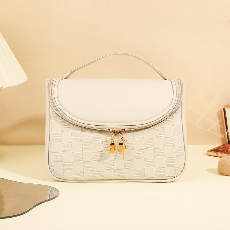 Simple checkerboard cosmetic bag women's high-end sense large-capacity storage bag waterproof portable travel toilet bag