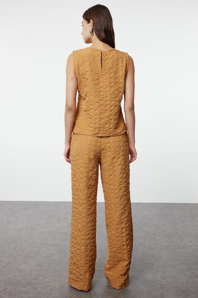 Women's Fashion Mint Woven Wrap Blouse Trousers Top-Bottom Set