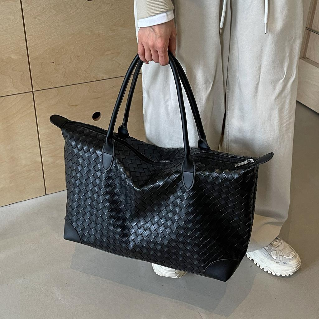 Women's Daily Fake Knitted Large Capacity Waterproof Handbag Travel Bag Household Clothing Storage Bag