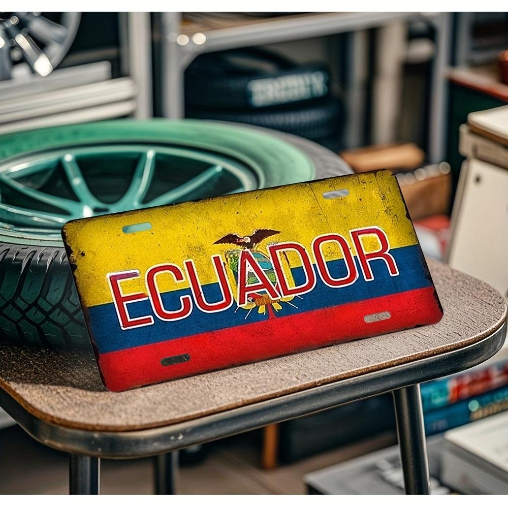 

D Flat Printing Vintage Distressed Ecuador Flag with National Emblem ECUADOR Aluminum Tin Painting License Plate Shape South 15x30cm(5.9x7.8inch)