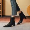 Soft leather pointed short boots women's 0000 new spring and autumn single boots thick heel medium heel thin autumn high heel boots bare boots