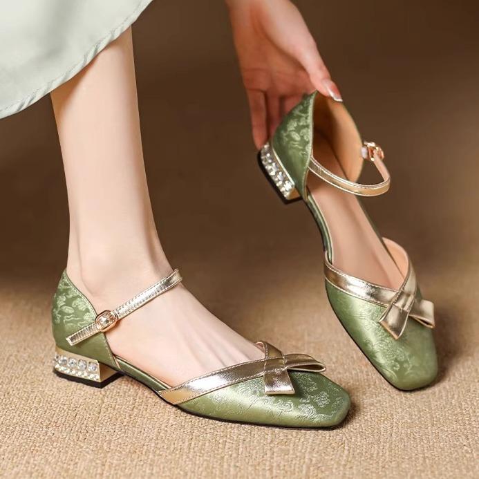 

Сандалии-мешки в китайском национальном стиле, весна-лето 2025, новые элегантные и толстые каблуки, стильные, элегантные, туфли-лодочки, туфли Мэри Джейн 34 чёрный