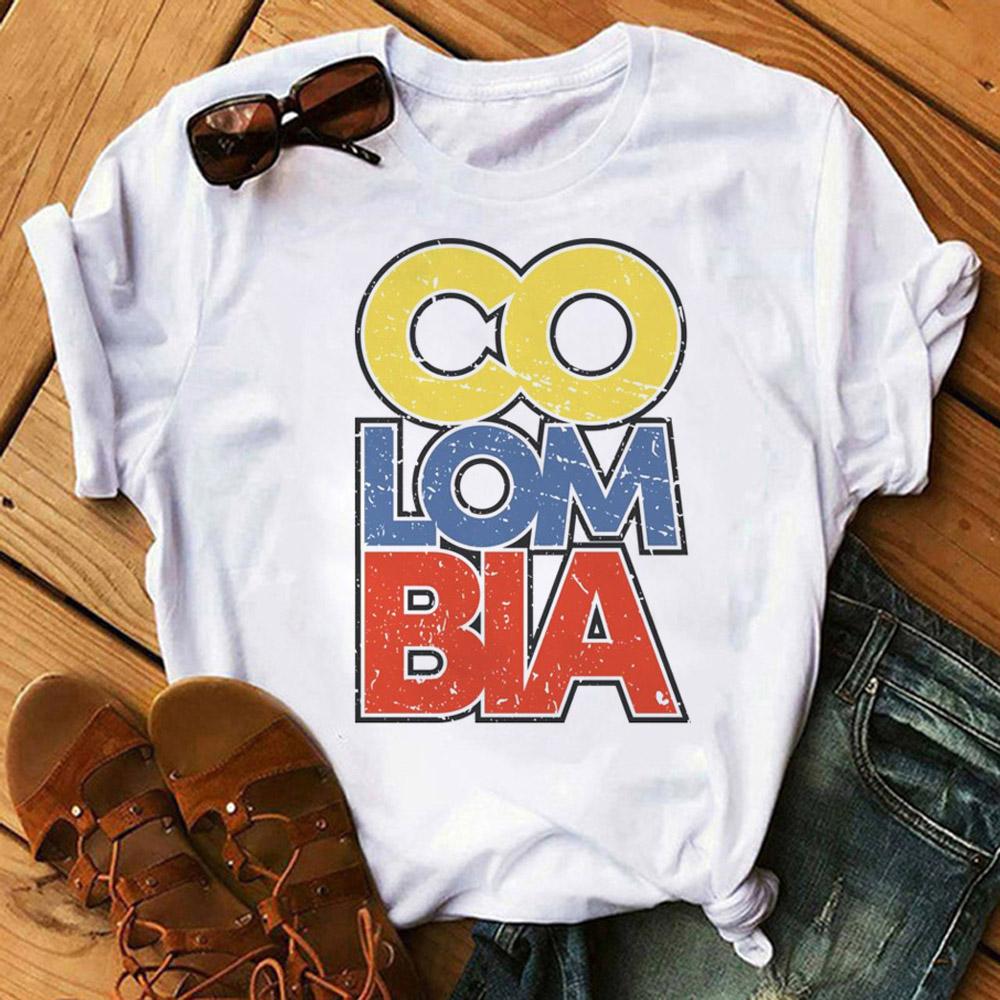 Colombia Top Unisex Tshirt Japanese Designer Style Short Sleeve Female Trendy Aesthetic Y2k Streetwear