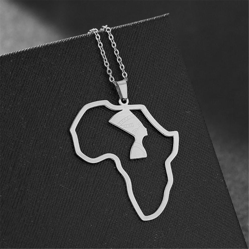 Trendy Unisex Neck Chain Necklace With Detailed Egypt Queen And Africa Map Design Fashionable African Themed Jewelry