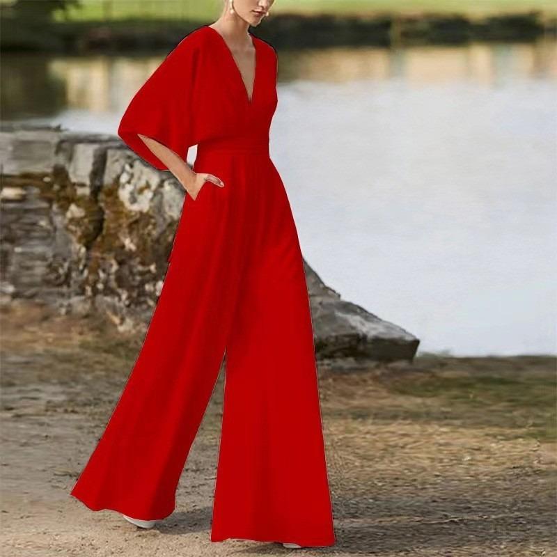 Spring and Summer Solid Color Fashion New Chinese Jumpsuit Diagonal Mid-waist Temperament Commuter Jumpsuit S красный