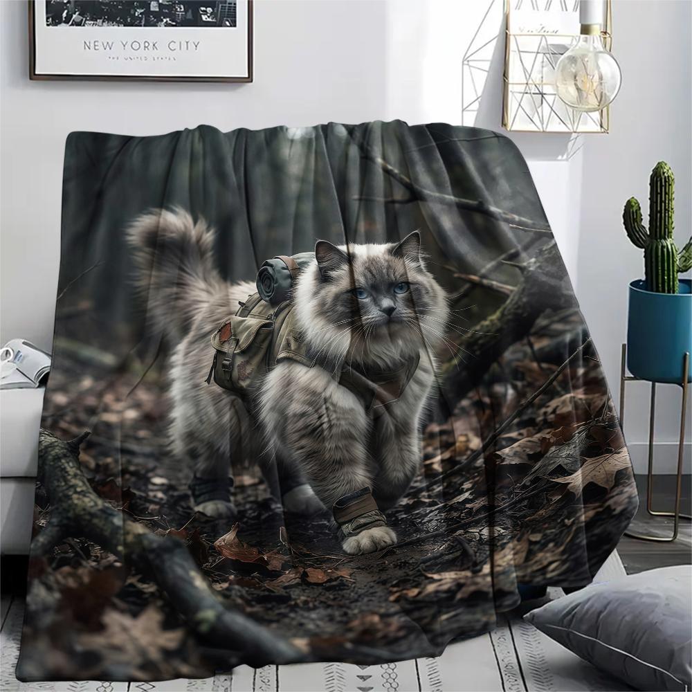 Hiking Animals Print Flannel Blanket,High Quality Comfortable for All Seasons,Home Decor,Warmth and Comfort,Perfect for Christmas Gifts