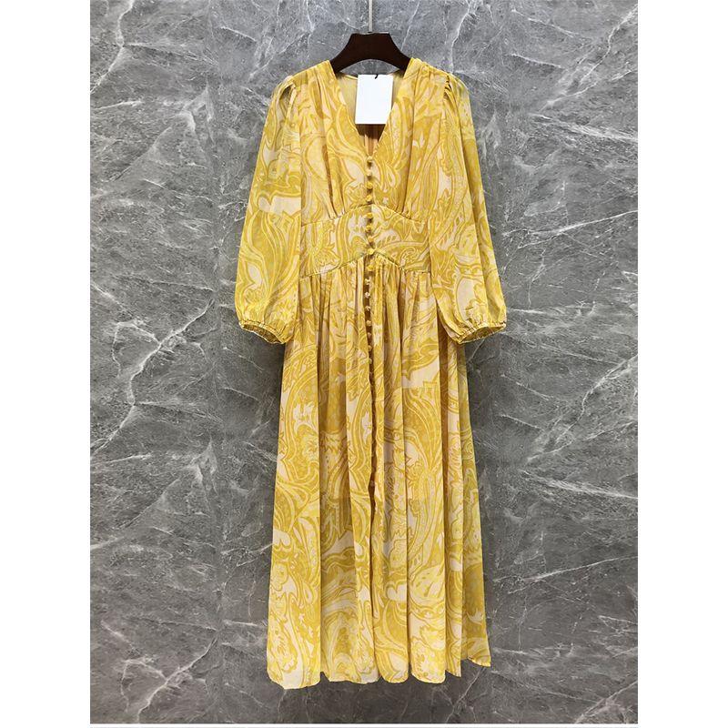 

Xiaozi Классное платье из шифона с принтом и рукавами-фонариками Женская весенняя мода Стиль для отпуска Платье с разрезом 35f50 Yellow S
