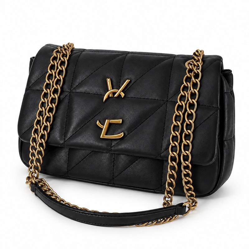 Women's Quilted Shoulder Bag Elegant PU Leather Flap Handbag with Gold Chain Strap Small Crossbody Purse