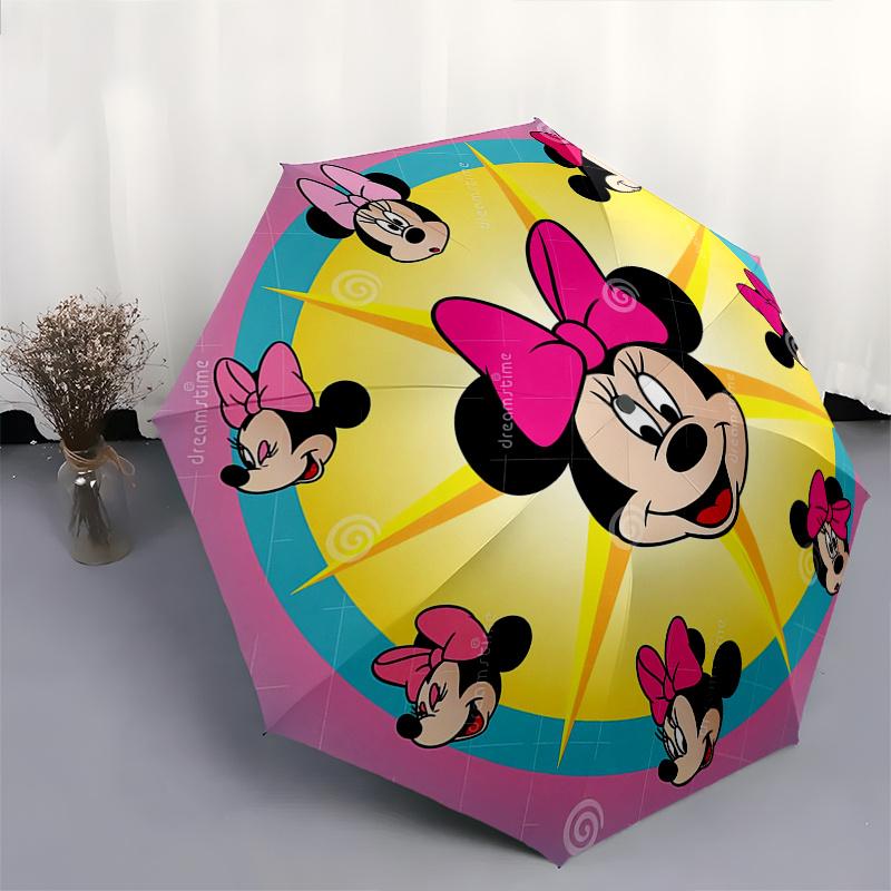 Minnie Mouse,Cartoon Themed Automatic Opening and Closing Folding Umbrella, Reinforced 8 Ribs, Compact Travel Design, Fashionable Folding Um