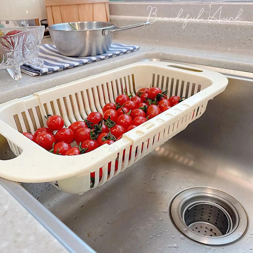 Drain Basket Bowl Rack Kitchen Fruit Basin Storage Rack Sink Retractable Sink Storage Rack Multifunctional Drainage Basket For