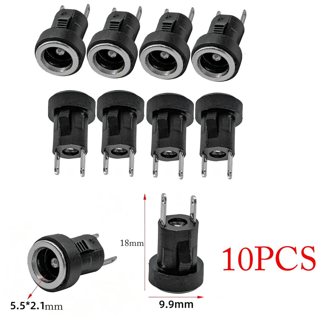 10pcs 2pin DC Power Connector 5.5x2.1mm Mount Soldering Board Electrical Socket Replacement DC-022 Female Connector Parts Kit
